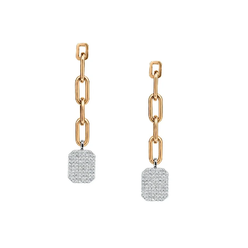 Women’s silver drop earrings-DIAMOND DROP CHAIN LINK EARRINGS