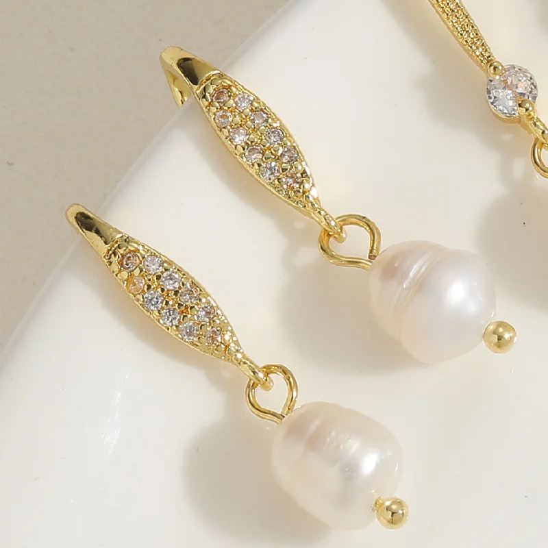 Full Zirconium Fresh Water Pearl Earrings