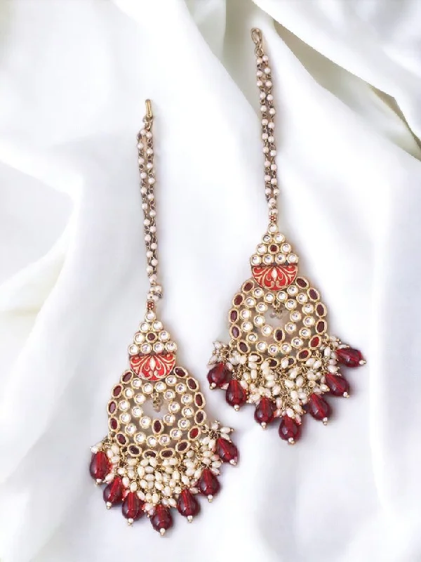 Women’s statement drop earrings-Maroon Jasmit Chaandbalis - EOSS