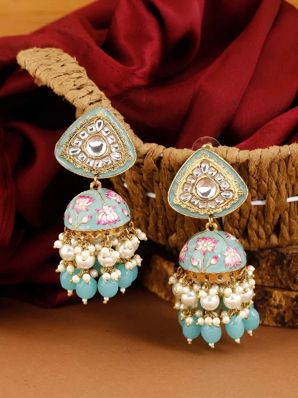 Women’s custom diamond earrings-Turquoise Rangeeli Jhumkis - EOSS