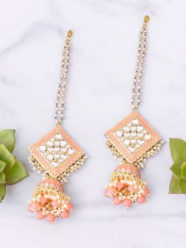 Women’s crystal earrings-Peach Surabhiya Jhumkis