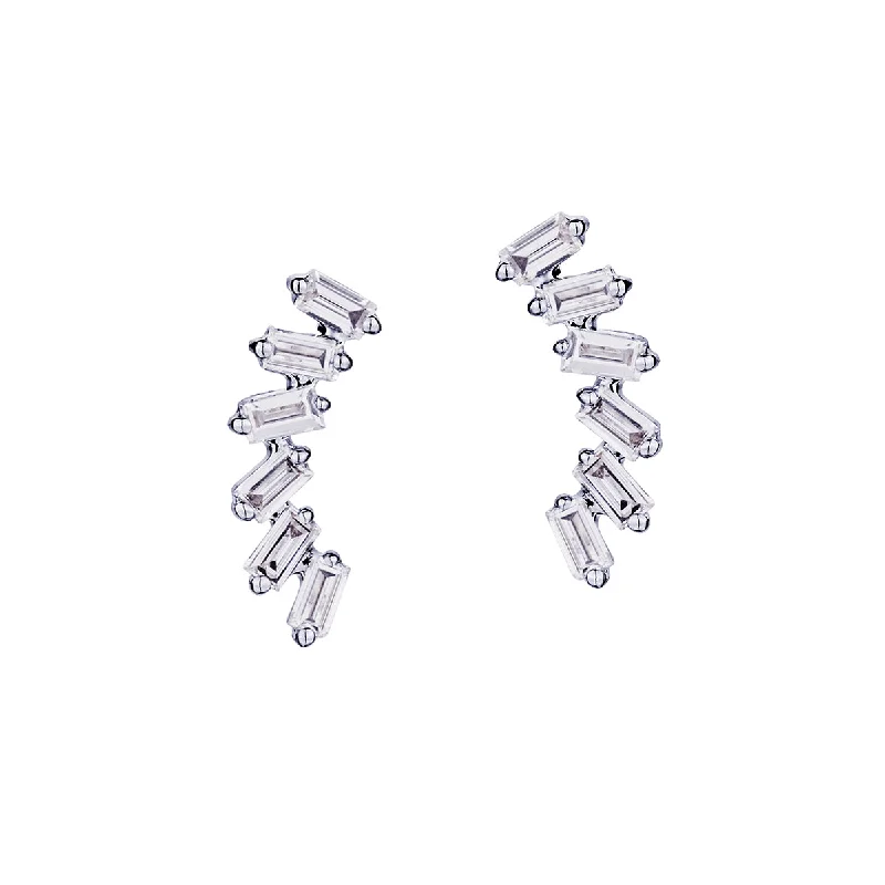 Women’s chain earrings-DIAMOND BAGUETTE CLIMBER EARRINGS