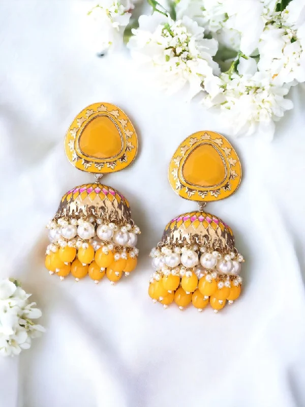 Women’s teardrop earrings-Mustard Chetaki Jhumkis