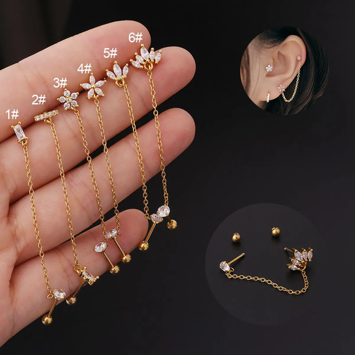 Women’s boho earrings-Fashion Flower Plating Stainless Steel Artificial Gemstones Ear Bone Stud