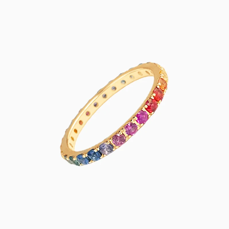 Women’s custom diamond rings-Large Rainbow Sapphire Stacker