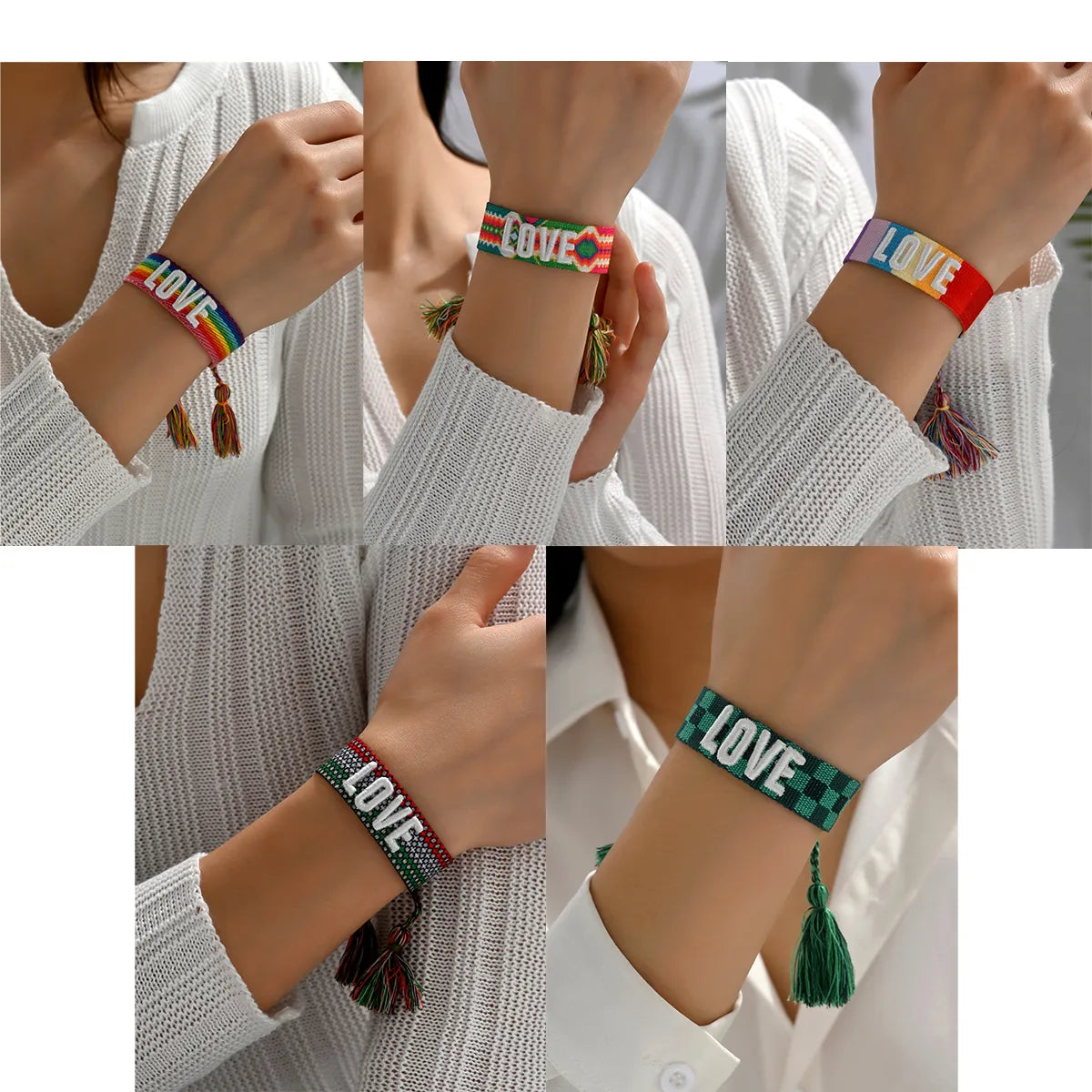 Women’s boho bracelets-Casual Vacation Simple Style Letter Stripe Nylon Embroidery Braid Women's Wristband