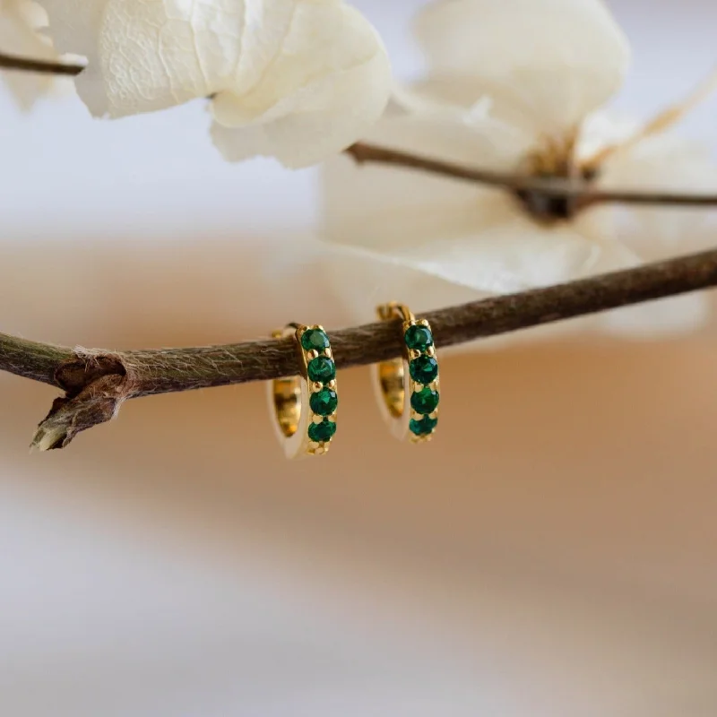 Women’s trendy earrings-Elise Emerald Huggies