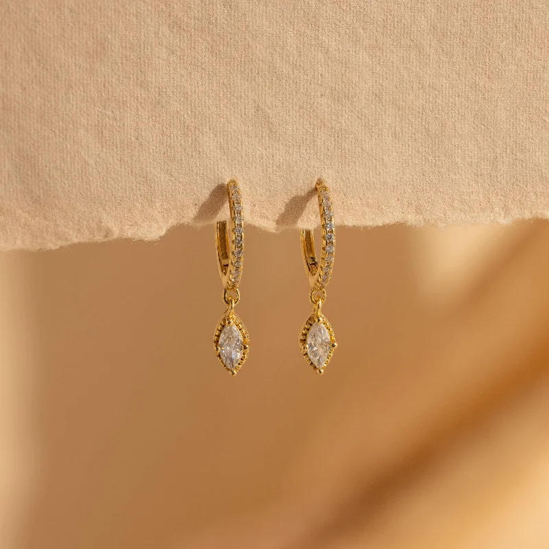 Women’s flower earrings-Marquise Pave Drop Huggies