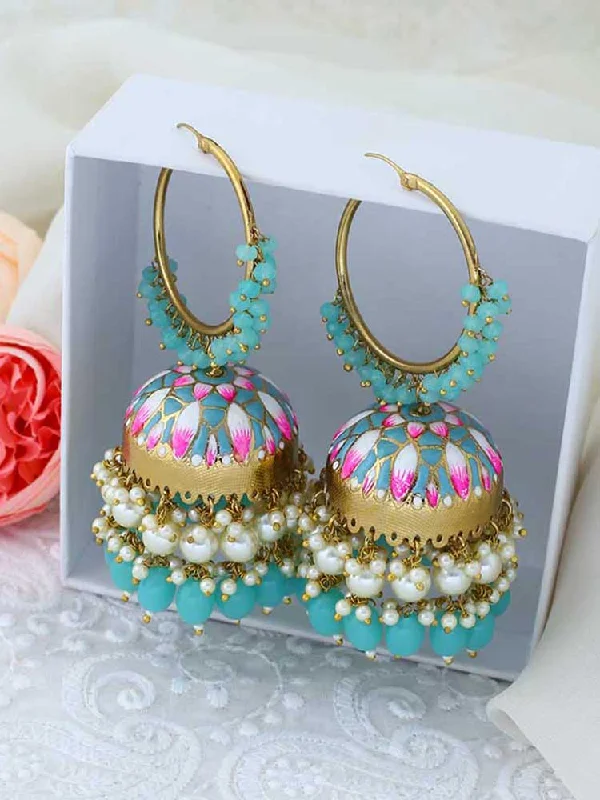 Women’s diamond stud earrings-Turquoise Rajamani Jhumkis - EOSS