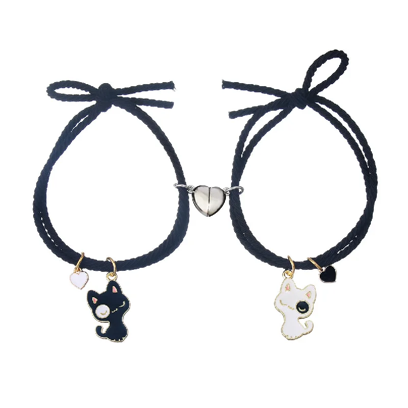 Cartoon Cat Love Magnet Black Elastic String Pairs