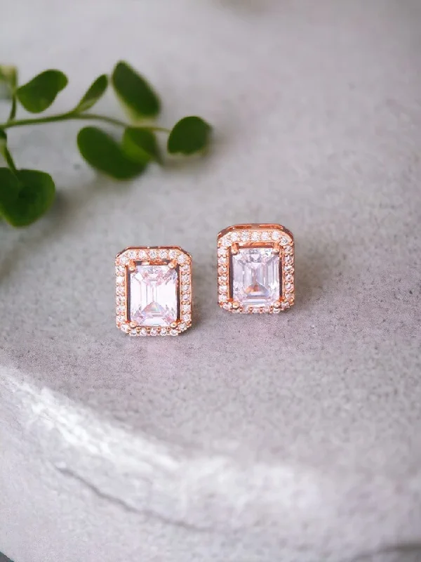 Women’s sapphire drop earrings-Rose Gold Shiba Zirconia Studs