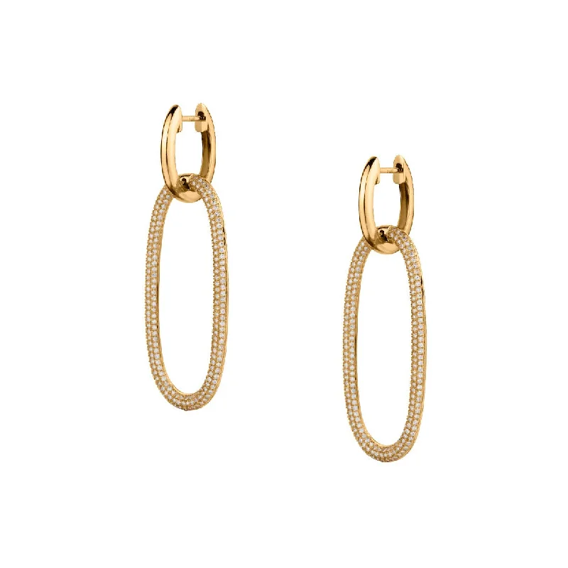 Women’s round hoop earrings-OVAL DIAMOND DROP HOOP EARRINGS