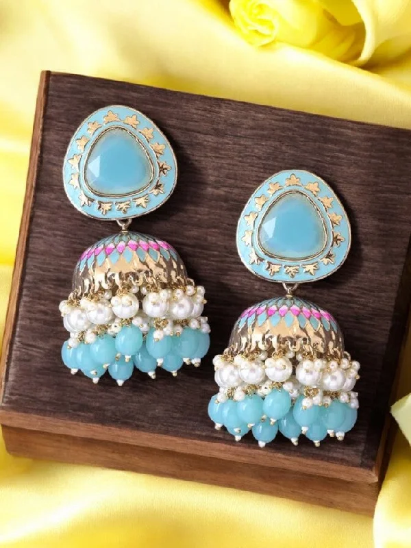 Women’s pearl stud earrings-Turquoise Chetaki Jhumkis