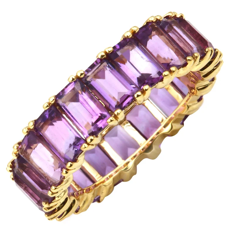 Women’s sterling silver rings-14k Gold Emerald Cut Amethyst Eternity Band