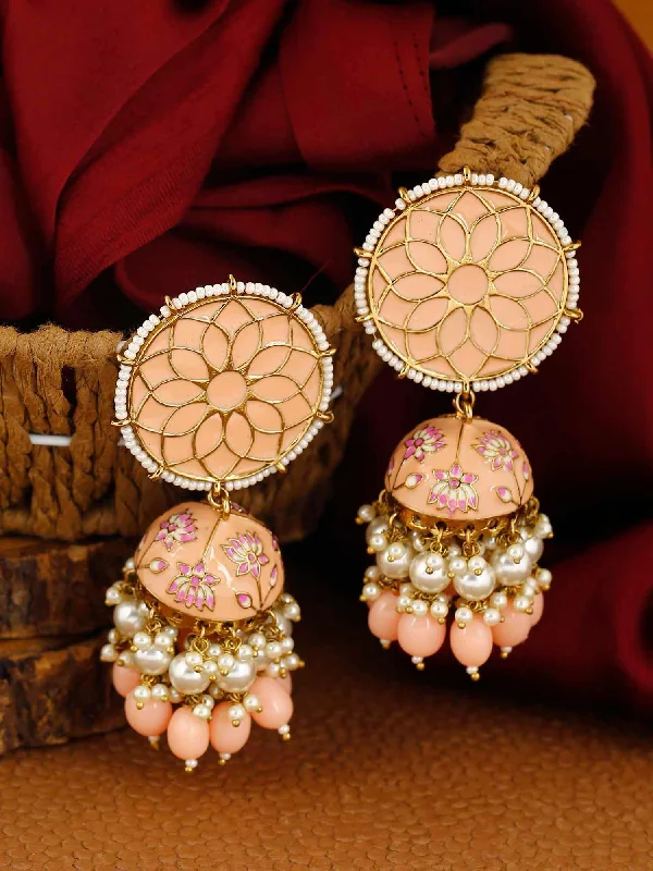 Women’s emerald earrings-Peach Gamini Lotus Jhumkis