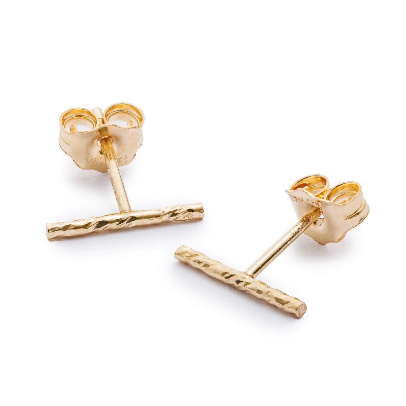 Women’s luxury diamond earrings-Gold Textured Bar Studs