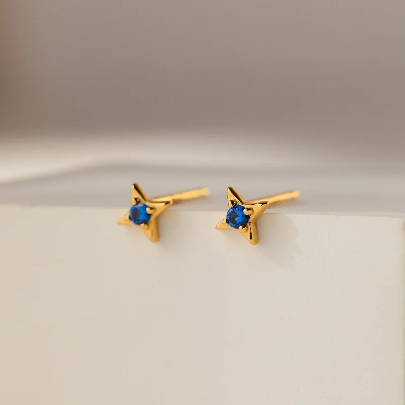 Women’s delicate earrings-Sapphire Star Studs