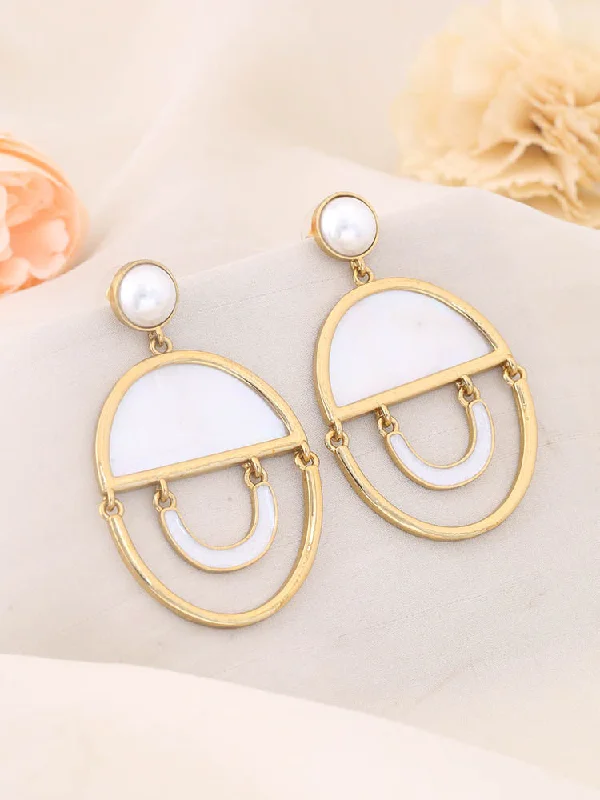 Women’s moonstone earrings-Ivory Ayushi Danglers