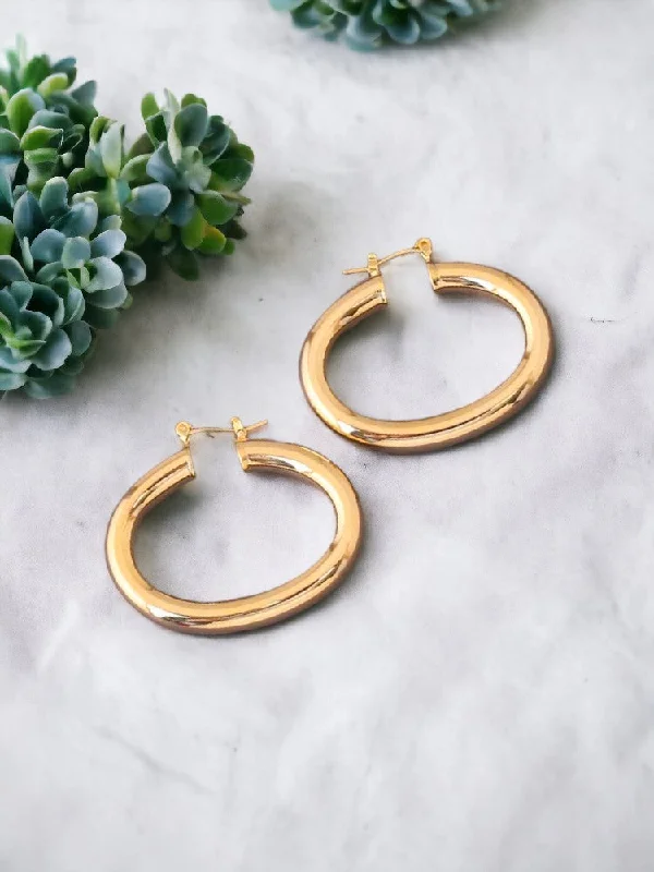 Women’s bridal drop earrings-Golden Thames Hoops