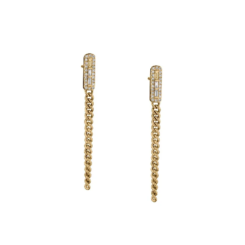 Women’s vintage drop earrings-DIAMOND DROP CHAIN EARRINGS