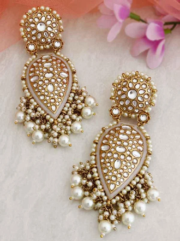 Women’s gold chandelier earrings-Ivory Chaitali Chandbalis