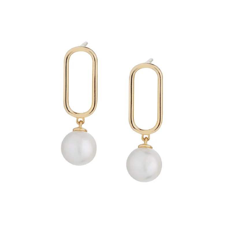 Women’s bridal drop earrings-OVAL LINK & PEARL EARRINGS