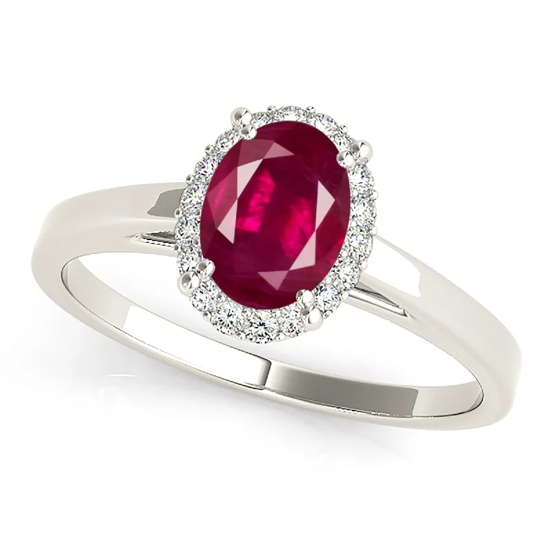 Women’s vintage ruby rings-1.55 ct. Genuine Oval Ruby with Halo And Solid Gold Solitaire Band