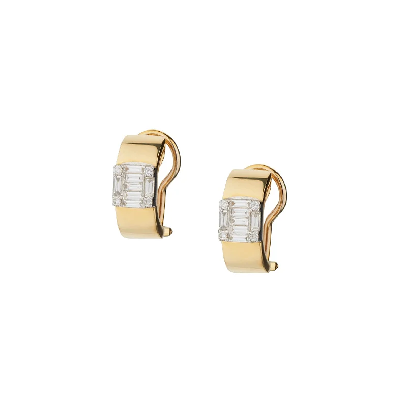 Women’s vintage earrings-BAGUETTE DIAMOND HUGGIE EARRINGS