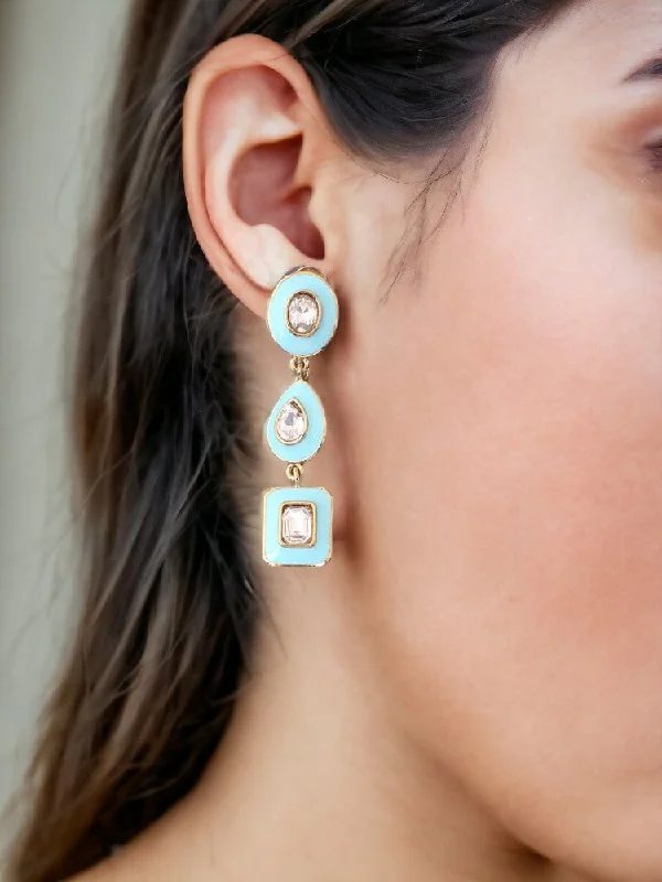 Women’s halo earrings-Turquoise Shreena Danglers - EOSS