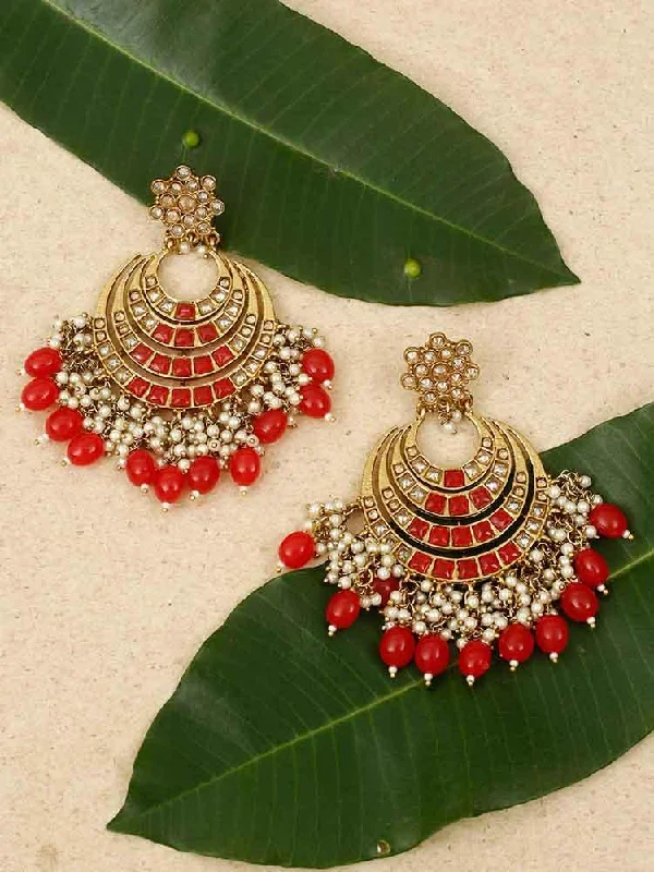 Women’s hoop earrings with diamonds-Red Aarav Chandbalis - EOSS