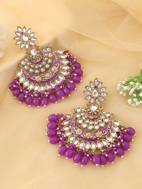 Women’s diamond hoop earrings-Purple Ajaya Chandbalis