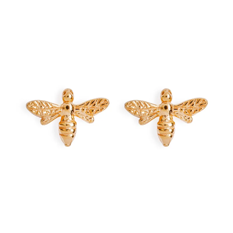 Women’s pearl stud earrings-Gold Bee Earrings