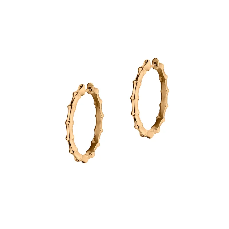 Women’s white gold earrings-BAMBOO STYLE HOOP EARRINGS