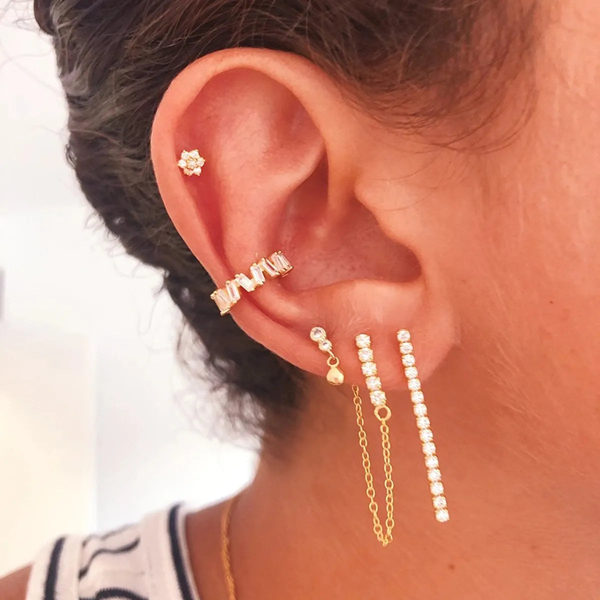 Women’s birthstone earrings-1 Piece Vintage Style Simple Style Roman Style C Shape Geometric Inlay Sterling Silver Zircon White Gold Plated Gold Plated Ear Cuffs