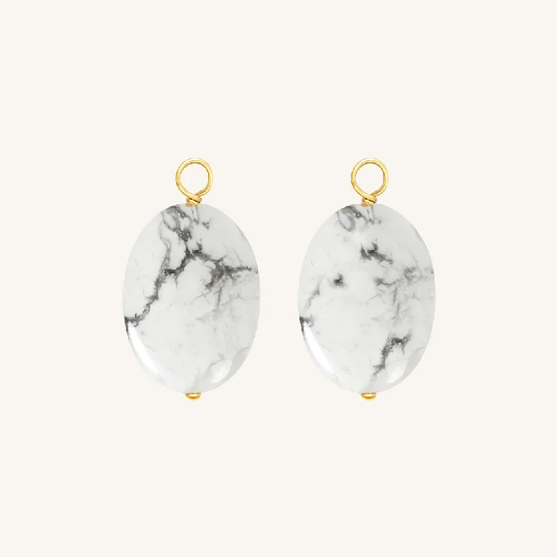 Women’s luxury earrings-Howlite Stone Hoop Charm - Stone of Clarity (Set of 2)