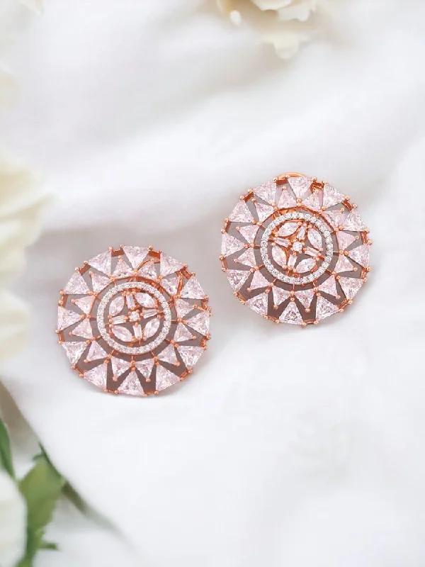 Women’s sterling silver earrings-Rose Gold Hameed Zirconia Studs