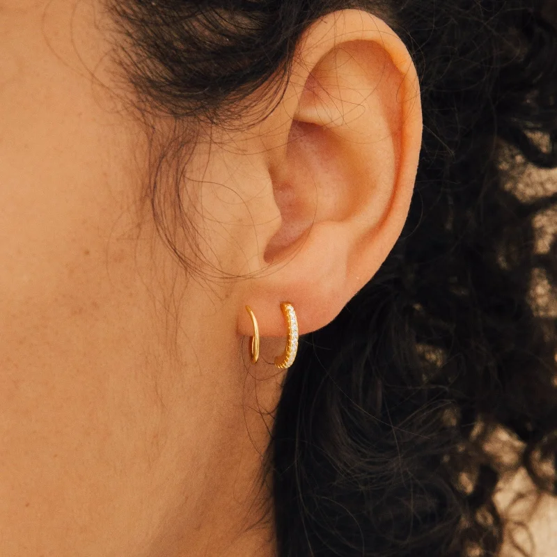 Women’s gold dangling earrings-River Pave Wire Huggies