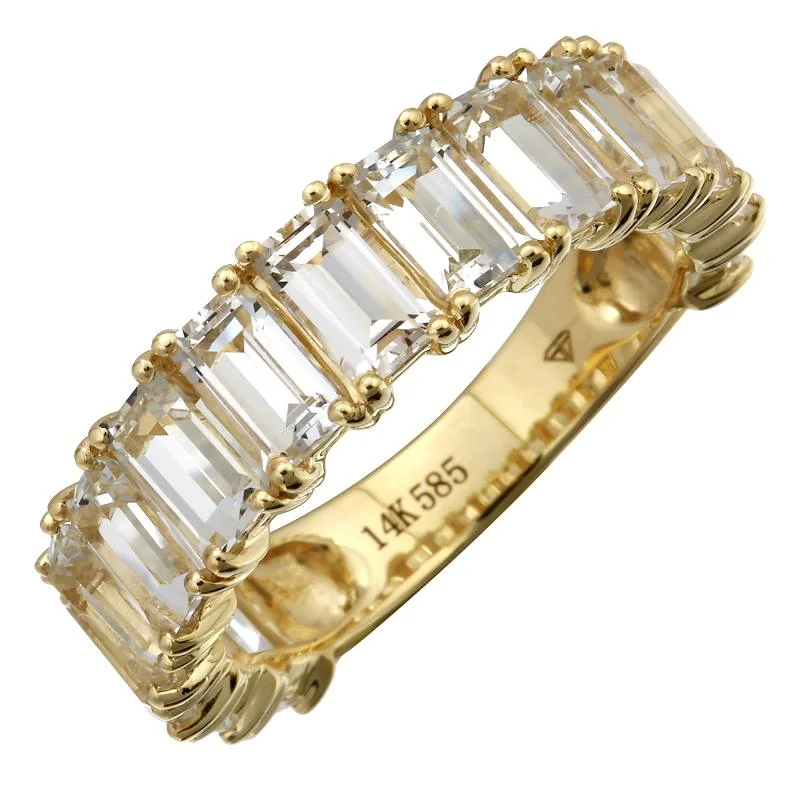 Women’s diamond eternity rings-Emerald Cut White Topaz Band