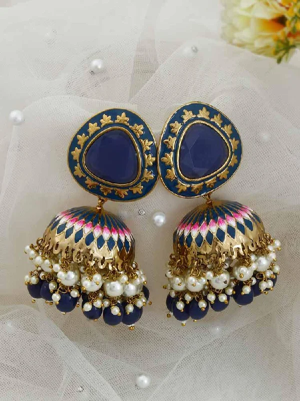 Women’s flower earrings-Navy Chetaki Jhumkis