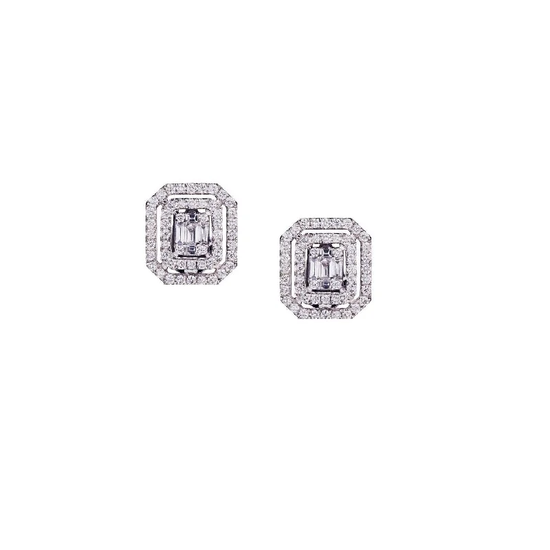 Women’s diamond stud earrings-BAGUETTE & DOUBLE DIAMOND FRAME STUD EARRINGS