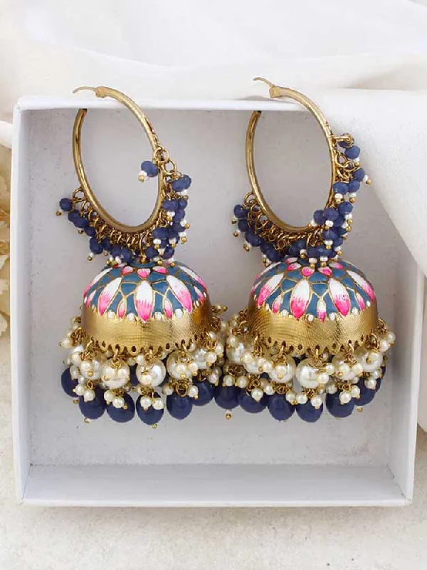 Women’s large earrings-Navy Rajamani Jhumkis - EOSS