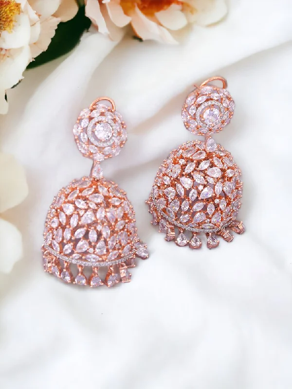 Women’s hoop earrings-Rosegold Avi Zirconia Jhumkis