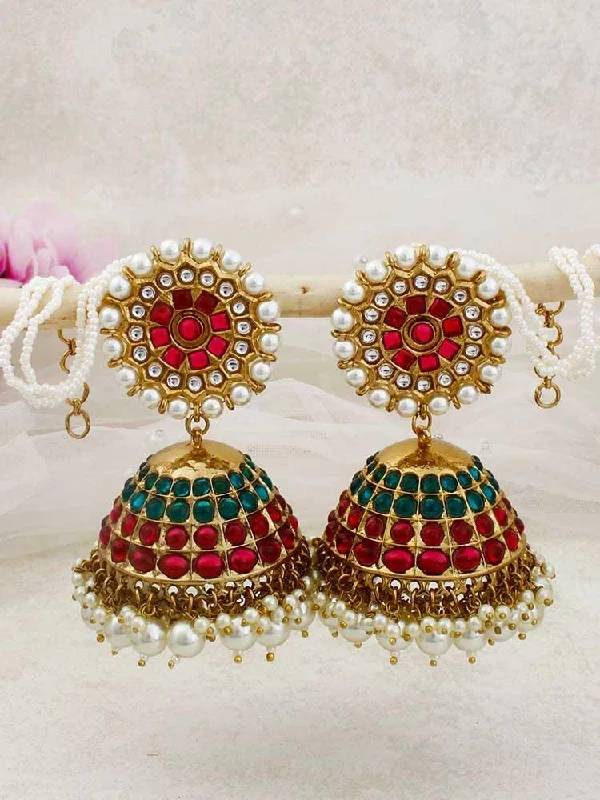 Women’s clip-on earrings-Pearl Mrinali Sahara Jhumkis