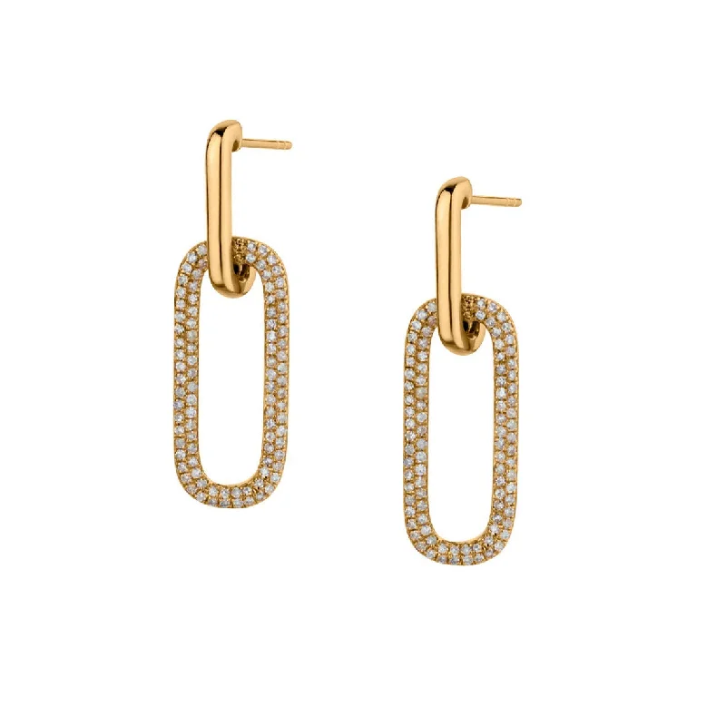 Women’s gold chandelier earrings-OVAL SHAPED DIAMOND DROP HOOP EARRINGS