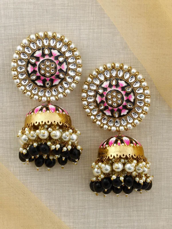 Women’s heart-shaped drop earrings-Jet Kritika Jhumkis - EOSS