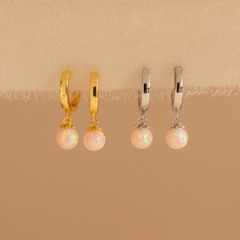 Women’s gold drop earrings-Pink Opal Drop Huggies