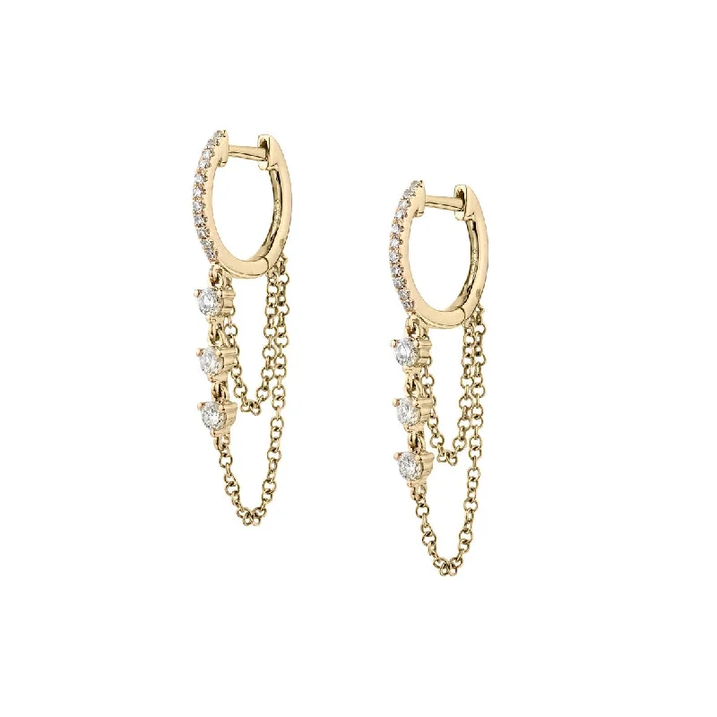 Women’s bridal drop earrings-DIAMOND HUGGIE & DROP CHAIN EARRINGS