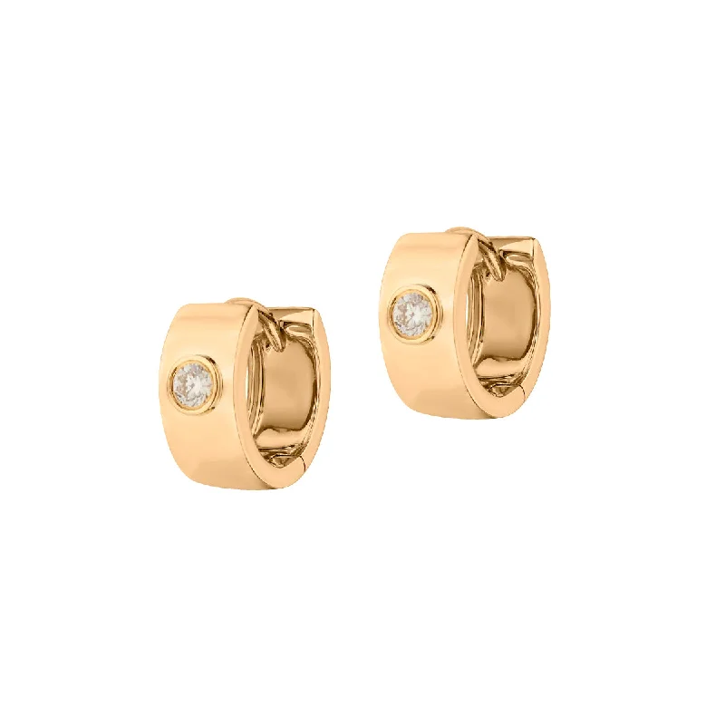 Women’s birthstone earrings-SINGLE DIAMOND HUGGIE STYLE EARRINGS