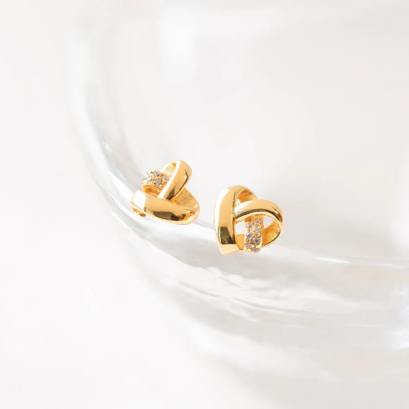 Women’s large diamond earrings-Heart Knot Studs