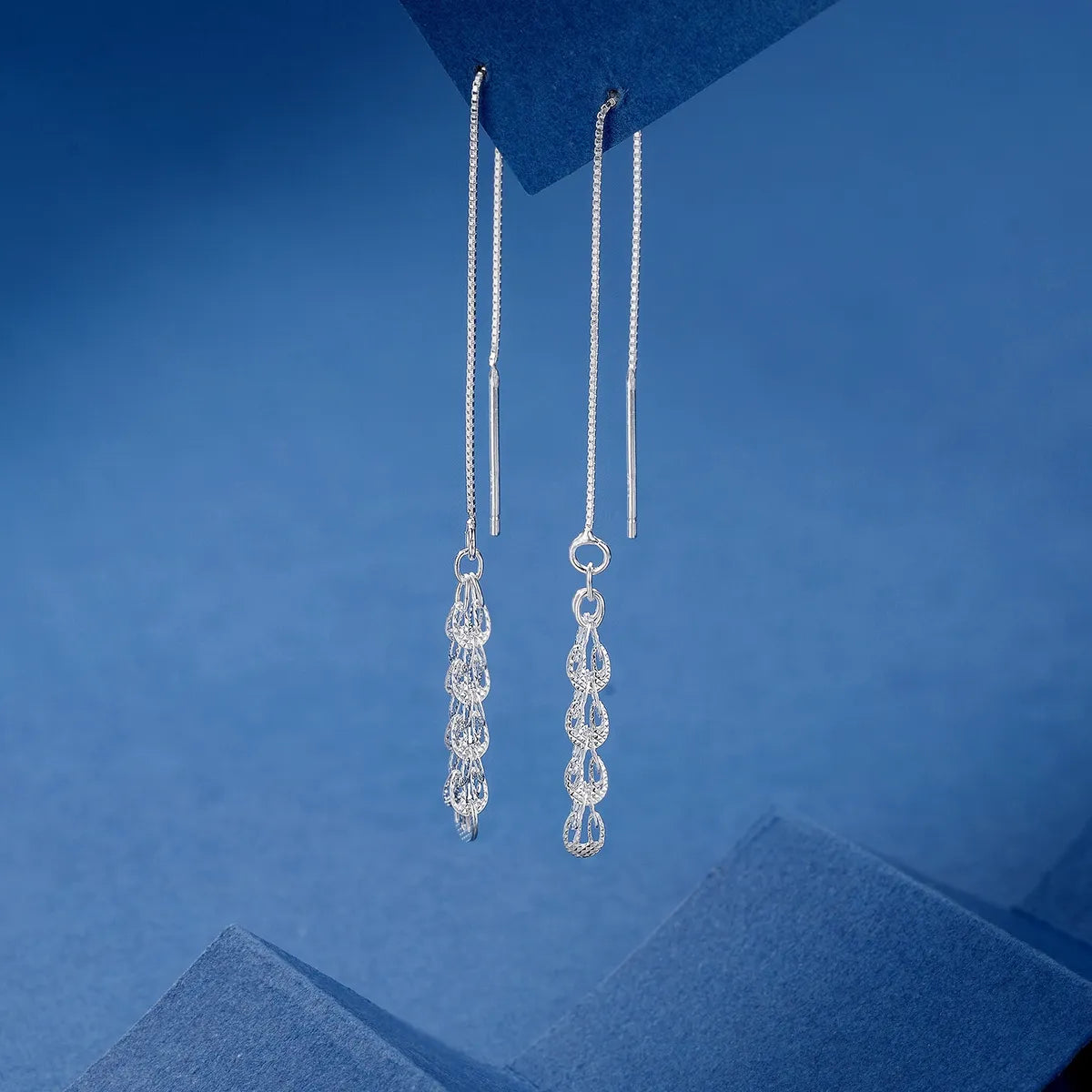 Women’s stackable earrings-1 Pair Casual Simple Style Solid Color Grain Tassel Inlay Sterling Silver Zircon Ear Line